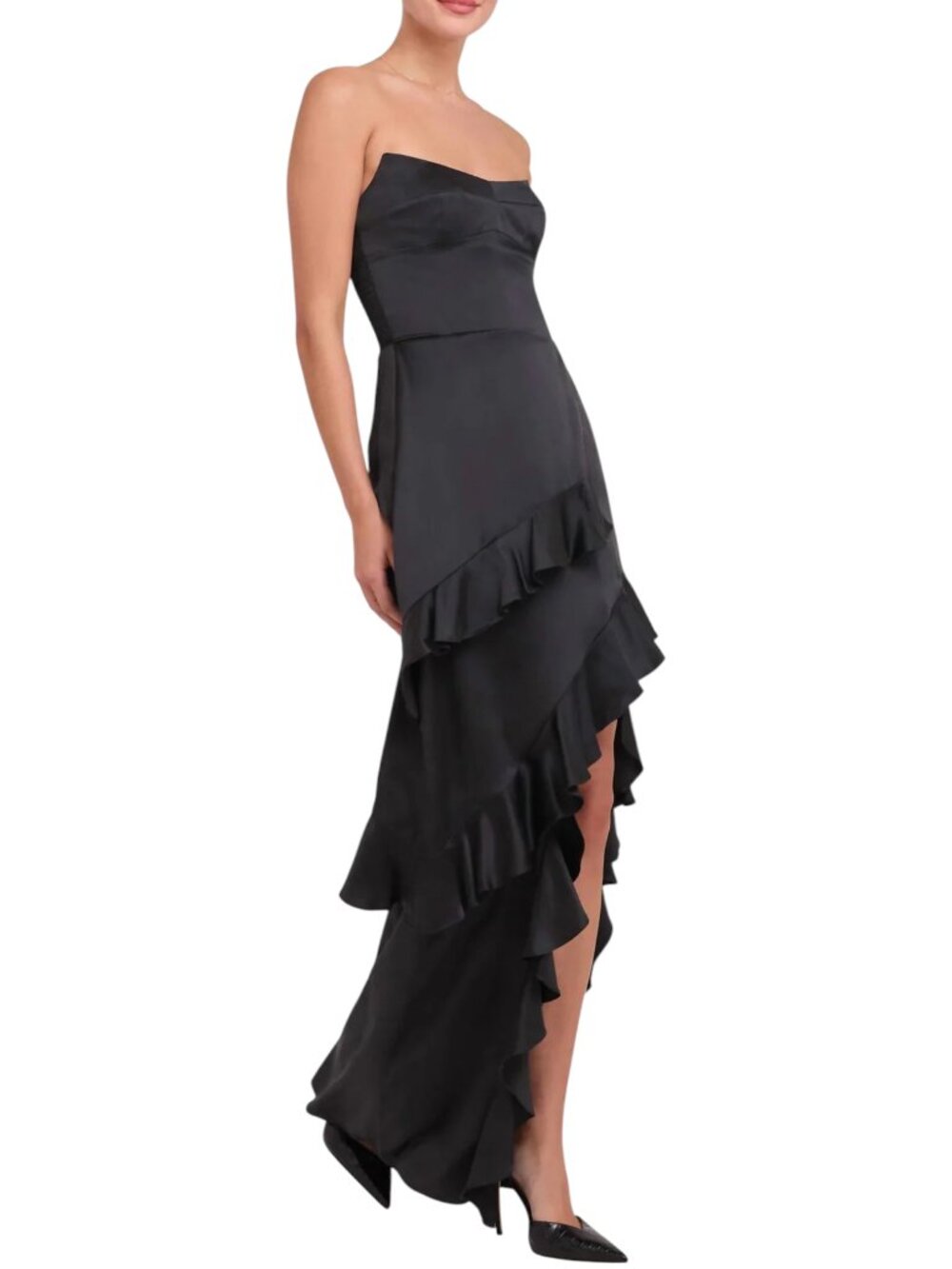 Amanda Uprichard Magnolia Dress Black Silk Strapless Cocktail Maxi Size S
